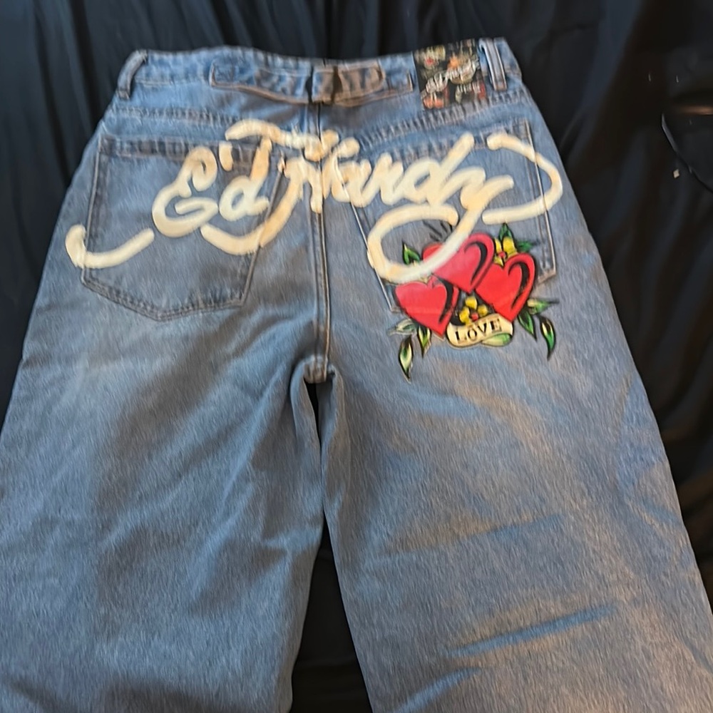 Ed Hardy Blue Jeans with Heart Design